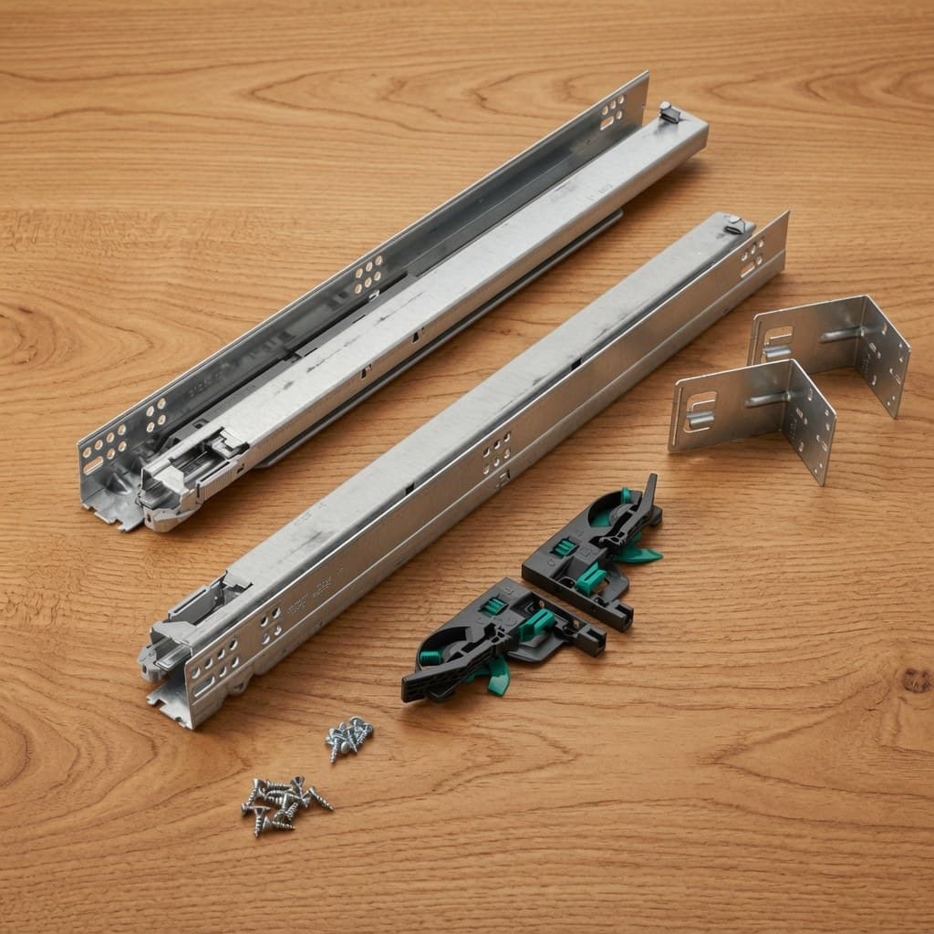 Drawer slides and hinges on the workbench