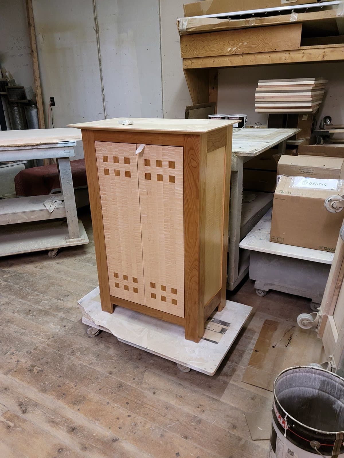 Tall cabinet with a pierced door panel