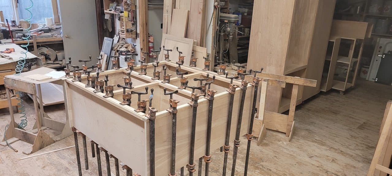 Every pipe clamp in the shop earning its keep
